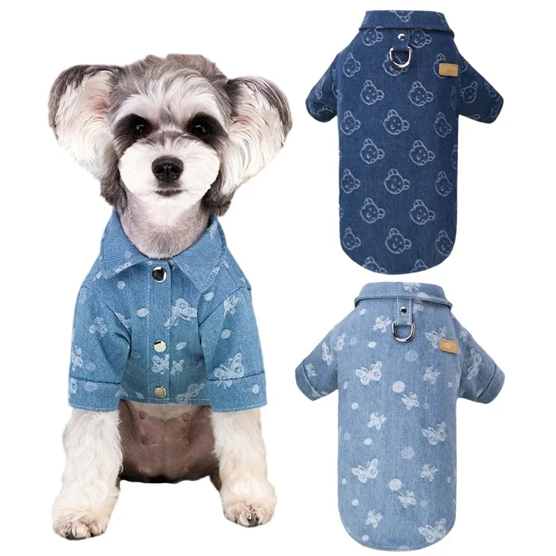 Denim Delight: Winter Pet Denim Shirt - Stylish Jacket for Small to Medium Dogs and Cats, Perfect for French Bulldogs, Chihuahuas, and Poodles