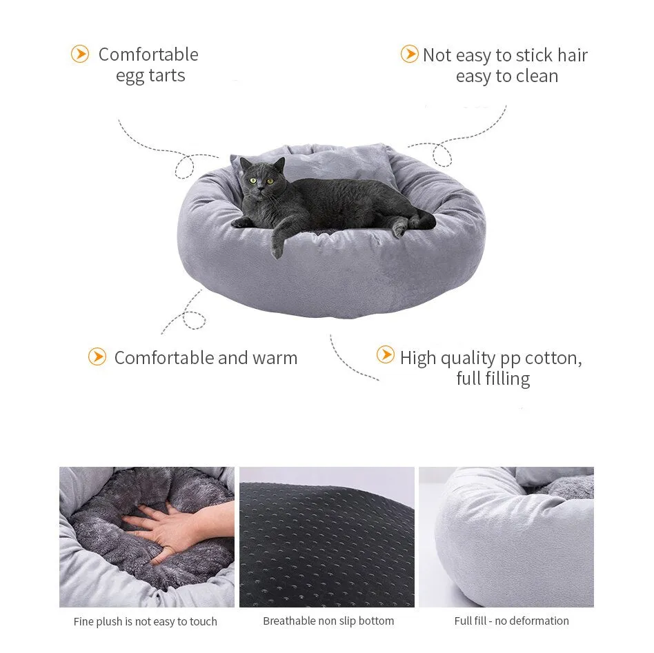 Pet Bed - Cute, ROUND PET SOFA Mat with Pillow. Winter Warm Pet House